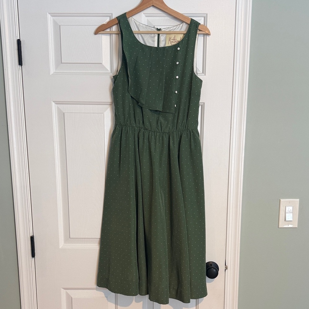 ModCloth Green Polka Dot Midi Dress Size M Cottagecore A-Line Sleeveless